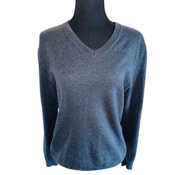 Claiborne Womens V-Neck Sweater S Gray Cotton/Cashmere Blend Sustainable Preppy - Picture 1 of 9